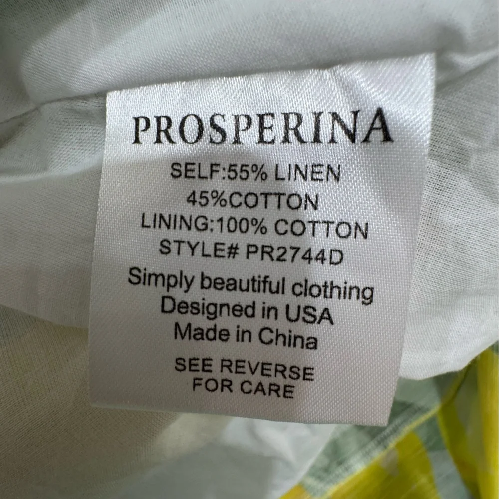 EUC Prosperina Caterina Blue Lemon Print Linen Cotton Midi Dress Women's Large - Picture 11 of 15